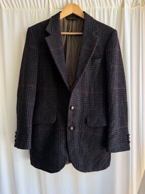 Vintage Made in USA Wool Plaid Blazer Brown Tweed Jacket Academia Style